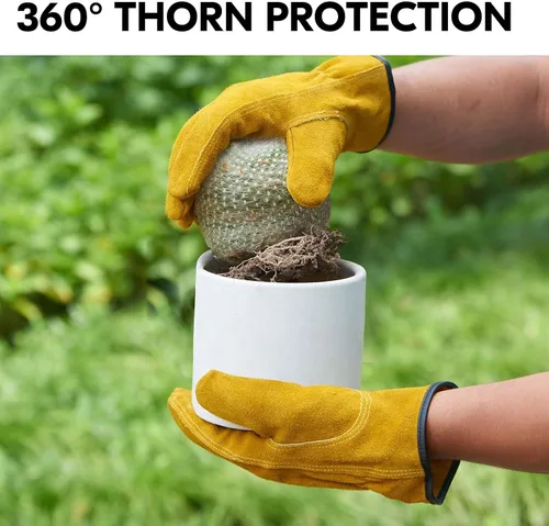 Miniatura 4 de Vgo... 3 pares de guantes de trabajo y conductor, de cuero de vaca sin forro, para trabajo pesado, conducción de camiones, almacén, jardinería, Oro
