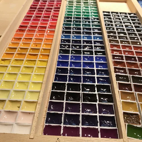 Miniatura 8 de Juego de 100 bandejas de acuarela con rayas magnéticas, de plástico blanco, vacío, para artistas, para bricolaje, acuarela, óleos o acrílicos