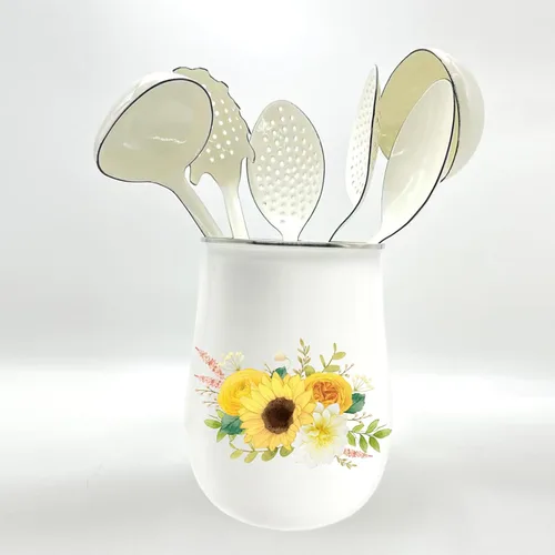 Miniatura 7 de Cucharas de sopa blancas de 12.2 pulgadas, cucharas de cocina grandes de acero esmaltado, cucharones de salsa para servir