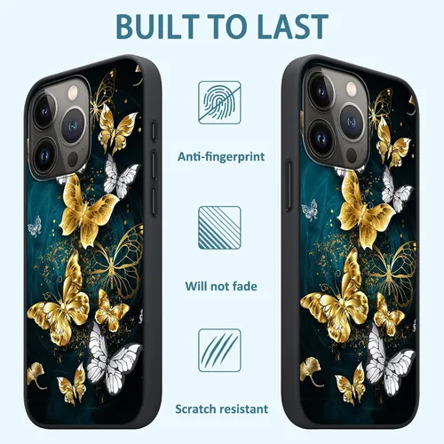 Miniatura 4 de Funda diseñada para iPhone 15 Pro Max, funda de teléfono con patrón de mariposa dorada y blanca para hombres, mujeres, niños y niñas, TPU suave