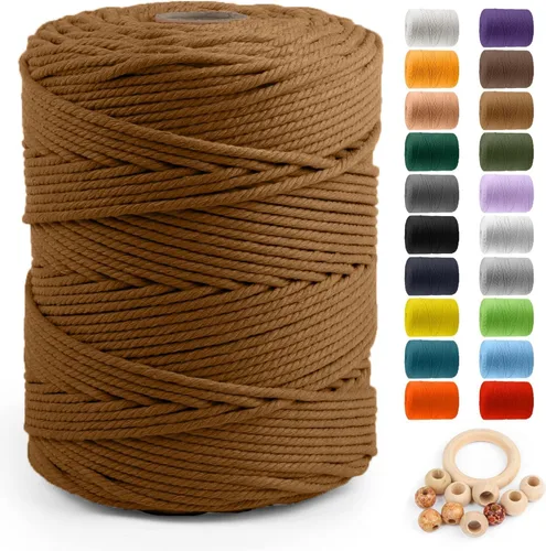 Miniatura 67 de Cuerda de algodón para macramé de 5 mm x 109 yardas, ZUEXT 100% natural hecha a mano, cuerda de algodón trenzada de 4 hebras para colgar plantas