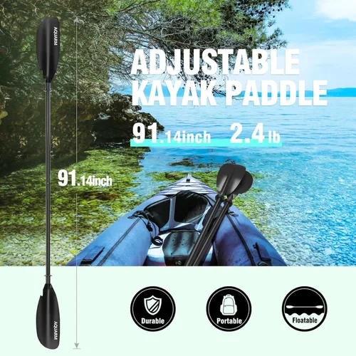 Miniatura 2 de Remo de kayak de 90.9 in, eje de aluminio con hoja de fibra de vidrio reforzada, paleta de remo ajustable para kayaks ligeros