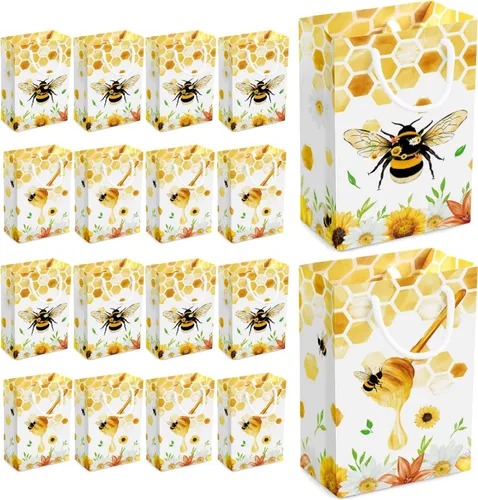 WERNNSAI Paquete de 16 bolsas de regalo de abejas, suministros de fiesta de abejas, bolsas de recuerdo para niños y niñas, decoraciones de
