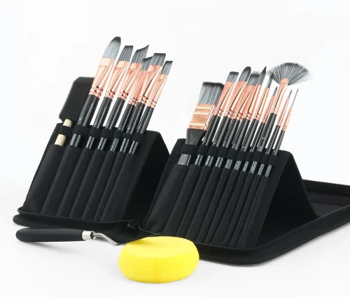 Miniatura 4 de Transon Kit de 20 pinceles de pintura artística con estuche de almacenamiento, 16 pinceles + espátula de esponja para aceite acrílico, acuarela