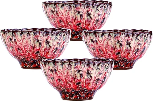 4 tazas de té chino hechas a mano, taza de té Jianzhan Tenmoku con esmalte rosa, taza de cerámica en forma de pétalo de 4 onzas con incrustaciones