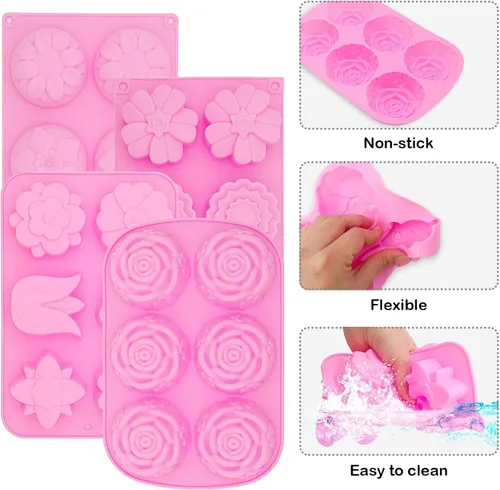Miniatura 3 de 4 moldes de jabón de flores, moldes de silicona para tartas, moldes de chocolate floral para el hogar, hecho a mano, bandeja para hornear, barras