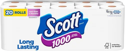 Miniatura 12 de Scott - 1000 hojas por rollo de papel higiénico, 4 rollos, toallas de baño