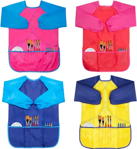 Miniatura 8 de CUBACO Delantal de pintura para niños, 2 piezas impermeables para niños de 3 a 8 años, delantales para pintar delantales con manga larga