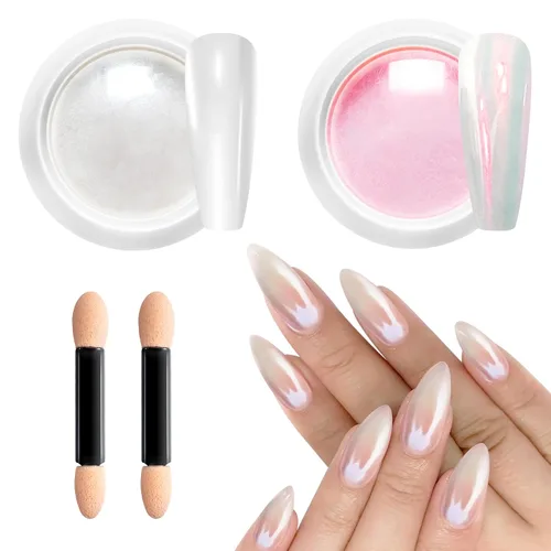 Polvo de uñas cromado y perla, efecto de hadas, polvo de uñas rosa cromado, blanco, perlado aurora, sirena, iridiscente, cromo, polvo, espejo Polvo