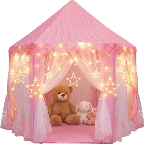 Miniatura 10 de ORIAN Tienda de campaña Princess Castle Playhouse para niñas con luces LED de estrella – Para interiores y exteriores, tienda de campaña grande