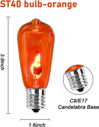 Miniatura 2 de Abeja Paquete de 10 Bombillas de Navidad Naranjas con Llama Parpadeante, Bombillas de Reemplazo ST40 Naranjas con Brillo Realista, Bombillas Edison