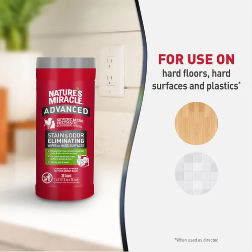 Miniatura 6 de Nature's Miracle Toallitas Avanzadas para Eliminar Manchas y Olores para Superficies Duras, 30 Unidades, Fórmula Enzimática Elimina los Desórdenes