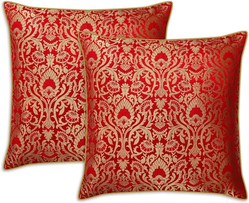 Miniatura 13 de AVKA Studio Fundas de almohada de damasco – Paquete de 2 almohadas decorativas de brocado de seda sintética – Beige dorado 20 x 20 pulgadas – Funda