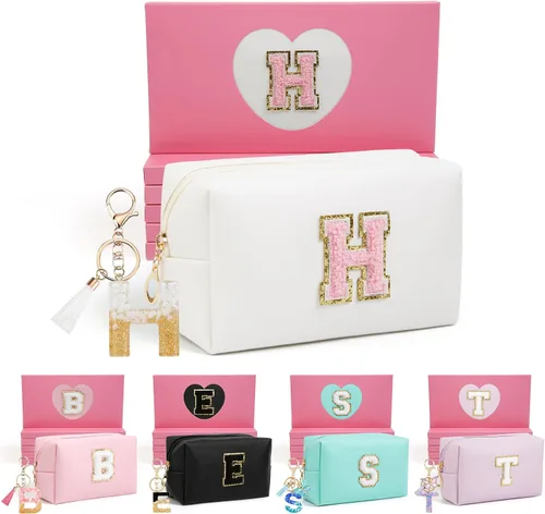 Miniatura 21 de AIBFRID 2 piezas de bolsas de maquillaje iniciales para mujeres, regalos de cumpleaños para niñas de 4 5 6 7 8 9 10 11 12 años, bolsas de cosméticos