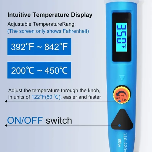 Miniatura 8 de Kit de soldador, pistola de soldadura LCD digital de 80 W con interruptor de encendido/apagado, control de temperatura ajustable y calentamiento