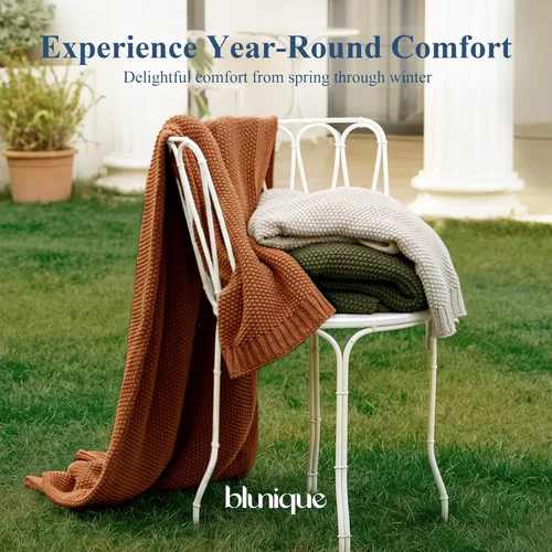 Miniatura 8 de Manta de punto trenzado 100% algodón, ligera y suave para sofá, cama, manta transpirable para todas las estaciones, acogedora manta decorativa, 50 x