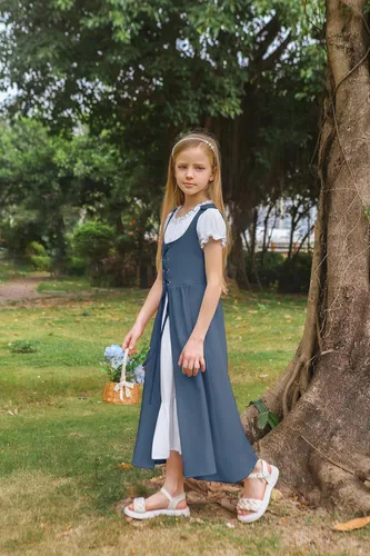 Miniatura 19 de Scarlet Darkness Vestido renacentista para niñas, disfraz de princesa medieval de dos piezas, 7-14 años