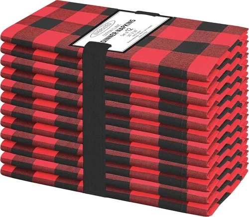 Miniatura 24 de Cotton Clinic Servilletas de tela 100% algodón, grandes, 20 x 20 pulgadas, juego de 4 servilletas de mesa a cuadros a cuadros – Servilletas de mesa