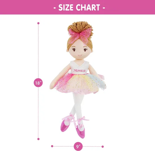 Miniatura 6 de June Garden Muñeca bailarina personalizada de 16 pulgadas, Monica, muñeca de ballet de felpa impresa con nombre personalizado para niñas, regalo