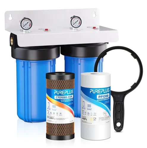 Miniatura 11 de PUREPLUS Sistema de filtración de agua de 2 etapas para toda la casa, reduce el cloro, el olor, los metales pesados, hierro, manganeso, carcasa