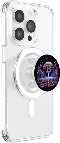 Miniatura 3 de Retro Crypto City - Synthwave Bitcoin Sunrise Art PopSockets MagSafe PopGrip for iPhone