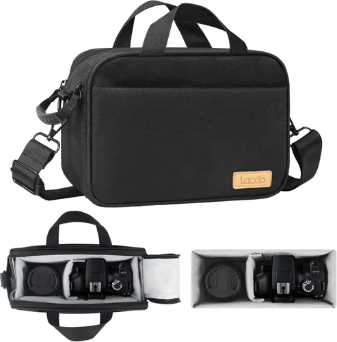 Lacdo Funda compacta para cámaras SLR/DSLR y sin espejo, compatible con Canon, Nikon, Sony, Panasonic, cámaras y lentes Olympus, bolsa de hombro