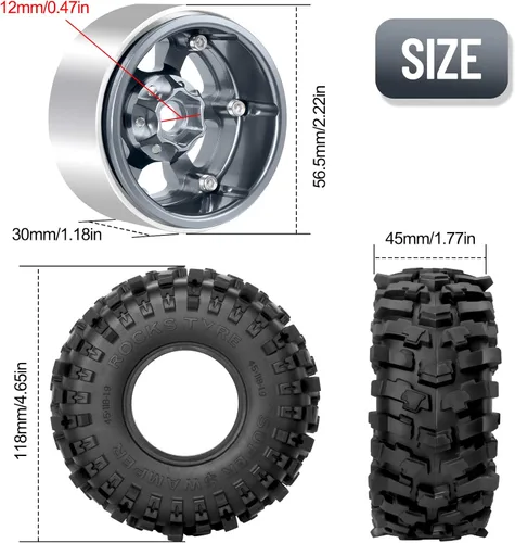 Miniatura 4 de OGRC - Neumáticos suaves de 1.9 pulgadas, aleación de aluminio hexagonal de 1.9 pulgadas, llantas Beadlock para Trx4 Trx6 Axial SCX10 SCX10 Pro gris