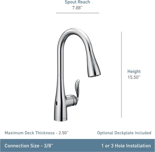 Miniatura 7 de Moen Arbor Chrome Motionsense Wave Touchless Grifo de cocina desplegable de una manija con limpieza eléctrica, 7594EWC Cromo