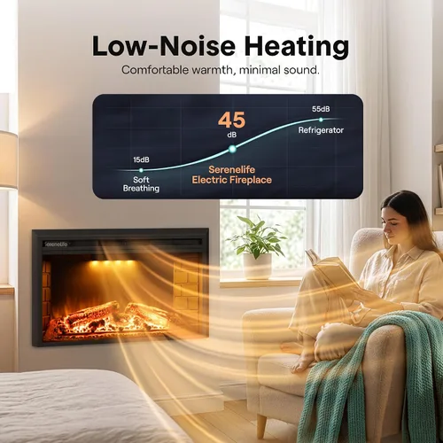Miniatura 5 de SereneLife Inserto de chimenea eléctrica con calentador Control inteligente de aplicación Wi-Fi y control remoto Termostato ajustable de 700