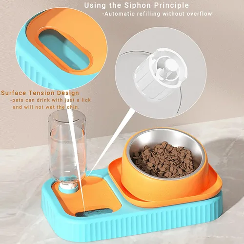 Miniatura 4 de Juego de cuencos de comida y agua para perros y gatos, cuencos dobles para alimentos con botella de agua por gravedad automática, alimentador lento