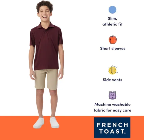 Miniatura 3 de French Toast Polo deportivo elástico de manga corta para niños que absorbe la humedad, uniformes escolares para niños y adolescentes, marino