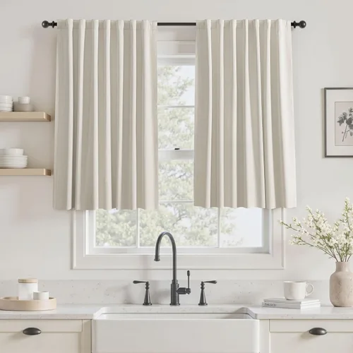 UHITECH - Cortinas opacas cortas de 2 paneles, juego de color marfil para dormitorio, sala de estar, cortinas de oscurecimiento, 35 pulgadas para