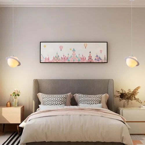 Miniatura 5 de Lámpara colgante de planeta con anillo de impresión 3D con bolas blancas, lámpara colgante de techo moderna para dormitorio, comedor, mesa