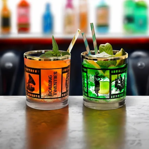 Miniatura 6 de Roaring - Juego de 4 vasos de whisky para decoración de fiesta de los años 20, cristalería de cristal de primera calidad con elegante caja