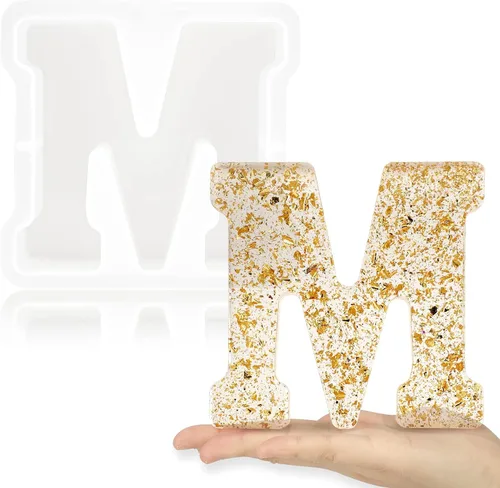 Gartful Moldes de letras grandes de 7 pulgadas para resina, molde de resina epoxi del alfabeto mayúscula M 3D, moldes de letras de resina gruesa de