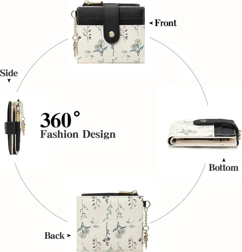 Miniatura 4 de GAEKEAO - Billetera pequeña para mujer con bloqueo RFID, delgada, de dos pliegues, de cuero floral, tarjetero con bolsillo con cremallera y ventana