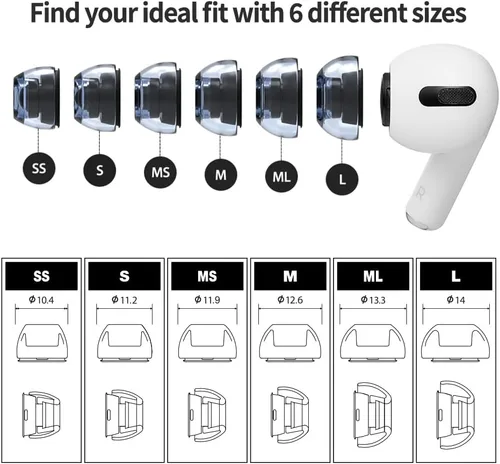 Miniatura 6 de AZLA XELASTEC para Airpods Pro de 1ª y 2ª generación (M) - Reemplazo de la punta de los auriculares Airpod Pro - Puntas para Airpod Pro con silicona