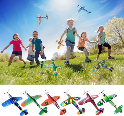 Miniatura 6 de Juguete de avión de 8 pulgadas, 12 diseños diferentes, juguetes de aviones planeadores de espuma, regalos de cumpleaños, aviones de papel ligero
