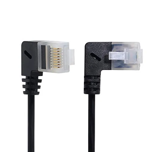 Cablecc Cable Ethernet Cat6 ultra delgado RJ45 de izquierda a derecha en ángulo de 9.8 in UTP Cable de conexión de 90 grados Cat6a LAN para portátil