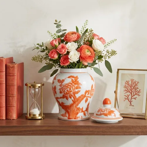 Miniatura 4 de Galt International Tarro de jengibre de cerámica de 8 pulgadas con tapa, tarro de porcelana de estilo clásico chino para almacenamiento de té