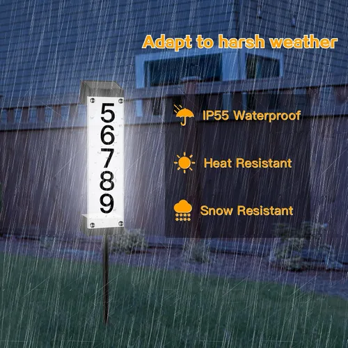 Miniatura 4 de Números solares de casa para exteriores, letrero de dirección solar iluminado placa números de dirección para casas, impermeable, LED, alimentado