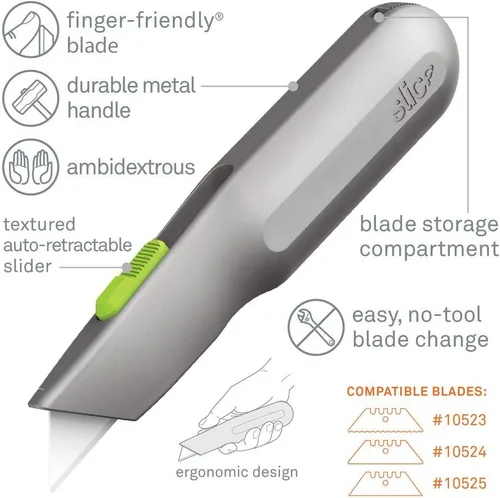 Miniatura 8 de Cuchillo utilitario con mango de metal, hoja de cerámica amigable con los dedos, se retrae automáticamente para mayor seguridad, mango de metal