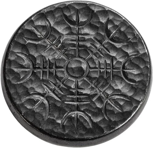 Miniatura 2 de Bastón doble nórdico en hierro, vegvisir y yelmo de asombro