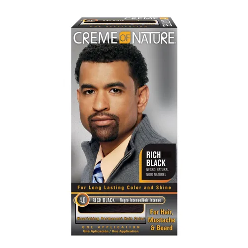 Creme of Nature Tinte nutritivo permanente para el cabello para hombres con acondicionador de manteca de karité, acción rápida, sin amoníaco, gel