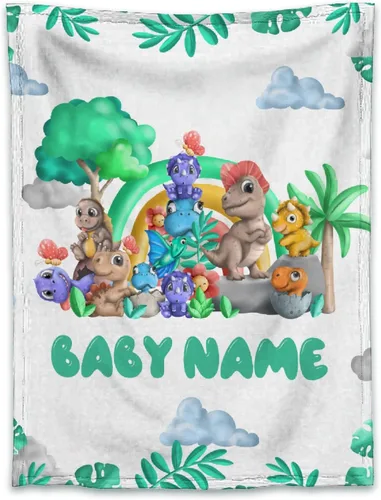 Miniatura 9 de Manta con nombre de bebé con diseño de dinosaurios, regalos para amantes de los dinosaurios, niñas, niños, adolescentes y adultos, mantas