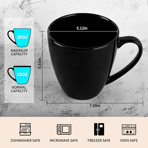 Miniatura 2 de BOSHANB - Taza de café grande de 39 onzas, taza de té de cerámica para oficina y hogar, gran capacidad con asa (negro)