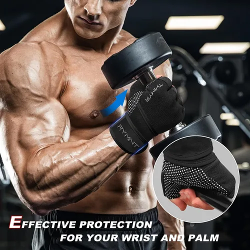 Miniatura 5 de Guantes de entrenamiento RYMNT con soporte para muñeca, guantes para levantamiento de pesas con protección completa de la palma y agarre extra
