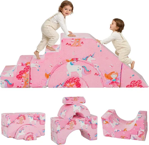 Miniatura 16 de MeMoreCool - Sofá modular para niños, sofá de espuma con diseño de tobogán y escalera, sofá convertible para niños para sala de juegos, mueble