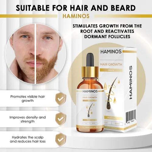 Miniatura 5 de HAMINOS Suero para el crecimiento del cabello con romero, ginseng, jengibre y péptidos, estimula y fortalece, anti pérdida de cabello
