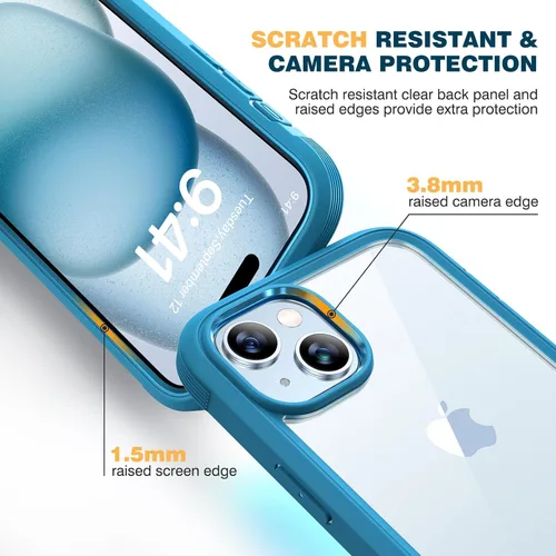 Miniatura 6 de Diaclara - Funda diseñada para iPhone 15 Plus de 6.7 pulgadas, carcasa de parachoques resistente de cuerpo completo transparente con protector